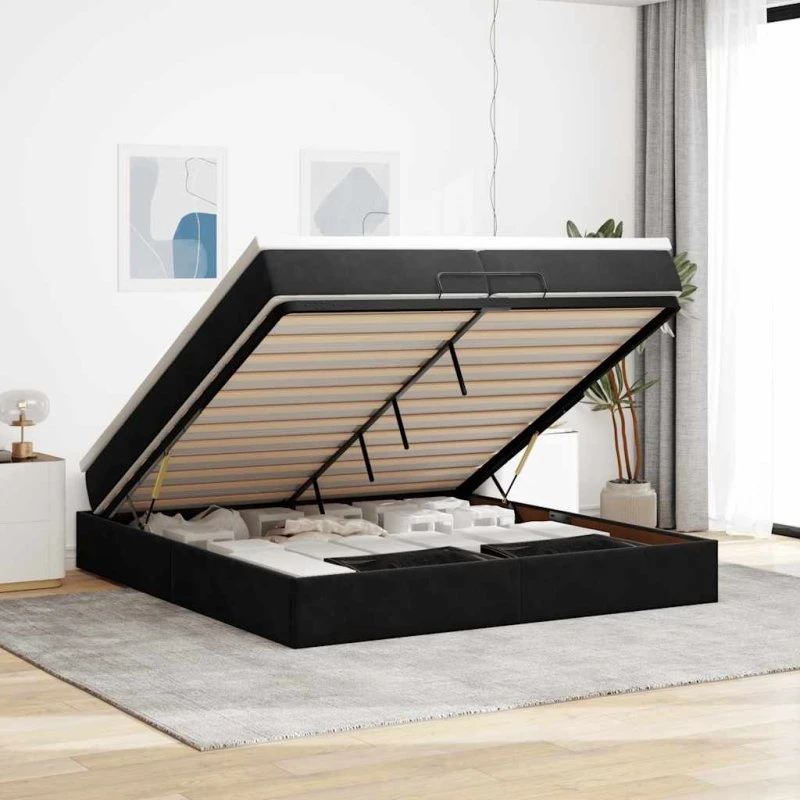vidaXL Osmannisk sengeramme 200x200 cm med fløjlsmadrasser, sort