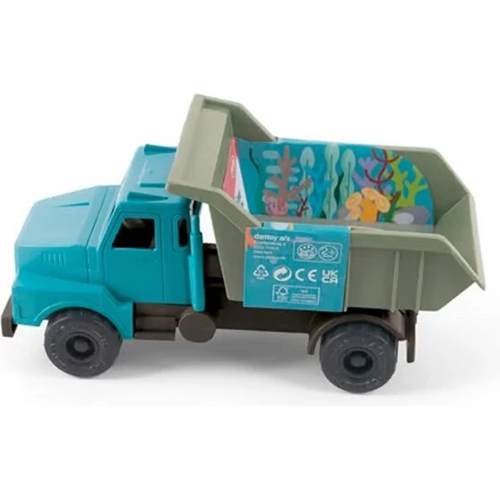 Blue Marine Toys lille dumpertruck, turkis L 21 cm
