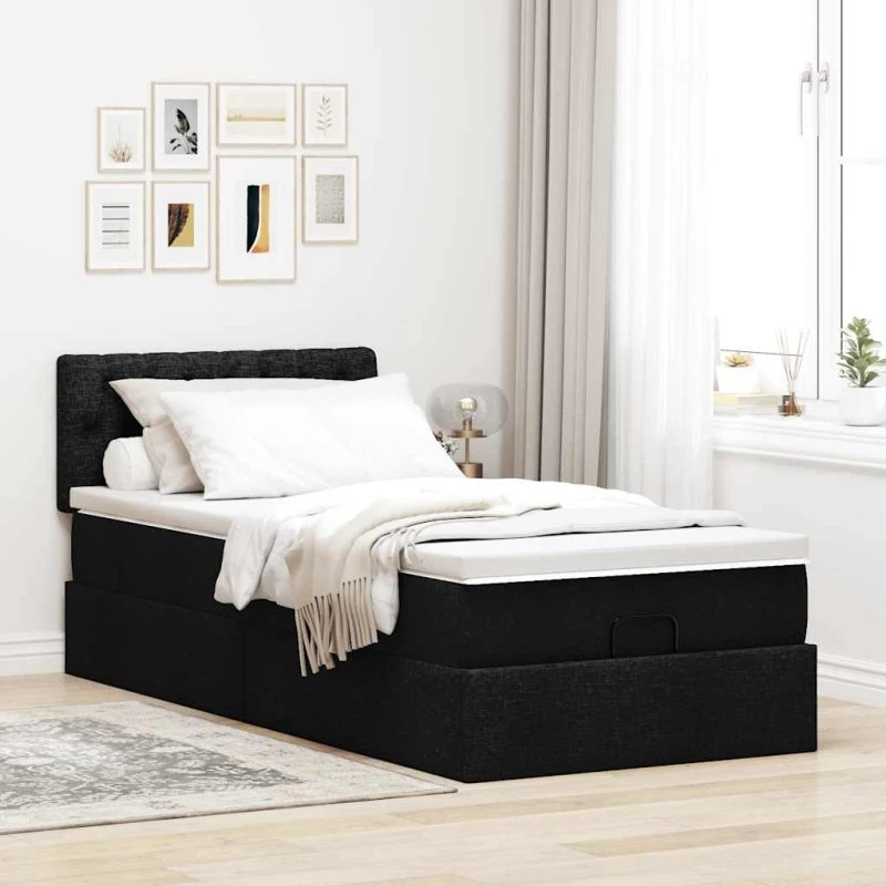 vidaXL ottoman seng med madras 90x200 cm sort