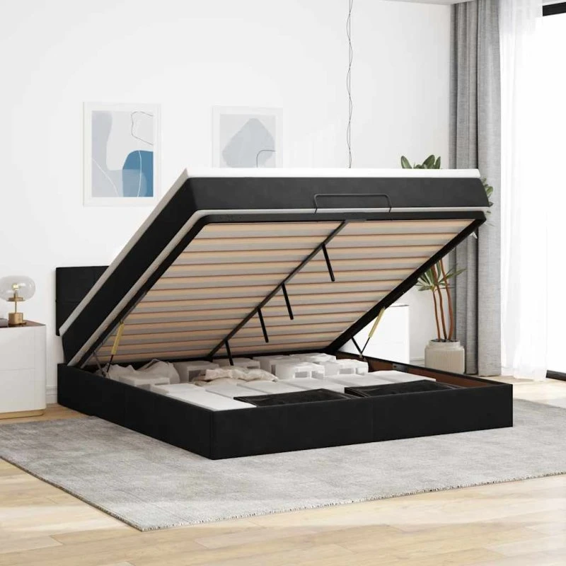 vidaXL Osmannisk Sengeramme med Madras 160x200 cm Sort Fløjl