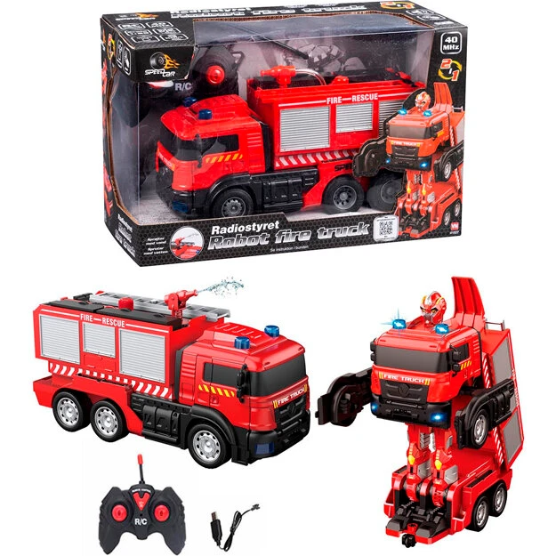 Fjernstyret brandbil robot RC 41527 med vandfunktion