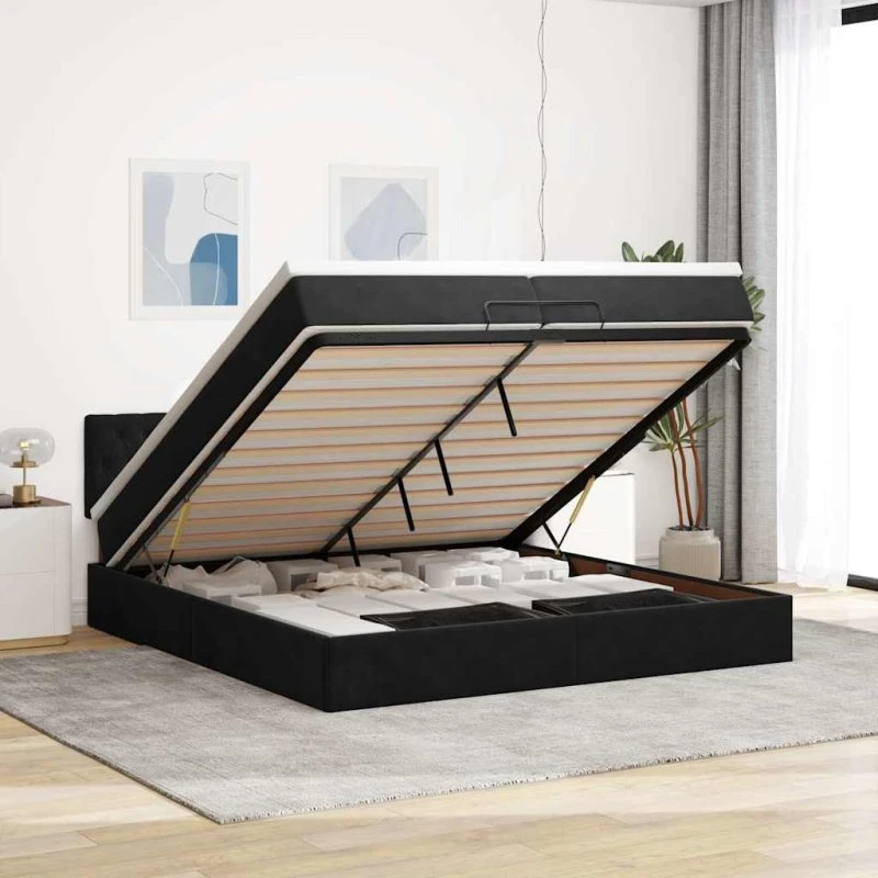 vidaXL Osmannisk sengeramme 200x200 cm med fløjlsmadras, sort