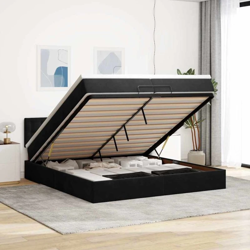 vidaXL Osmannisk sengeramme med madras 200x200 cm, fløjl sort
