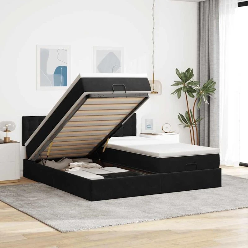 vidaXL Osmannisk Sengeramme med Madrasser 160x200 cm Fløjl Sort