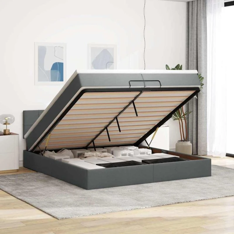 vidaXL Osmannisk Sengeramme 200x200 cm Mørkegrå med Madras