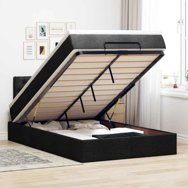 vidaXL ottoman seng 120x190 cm sort med madras og LEDs