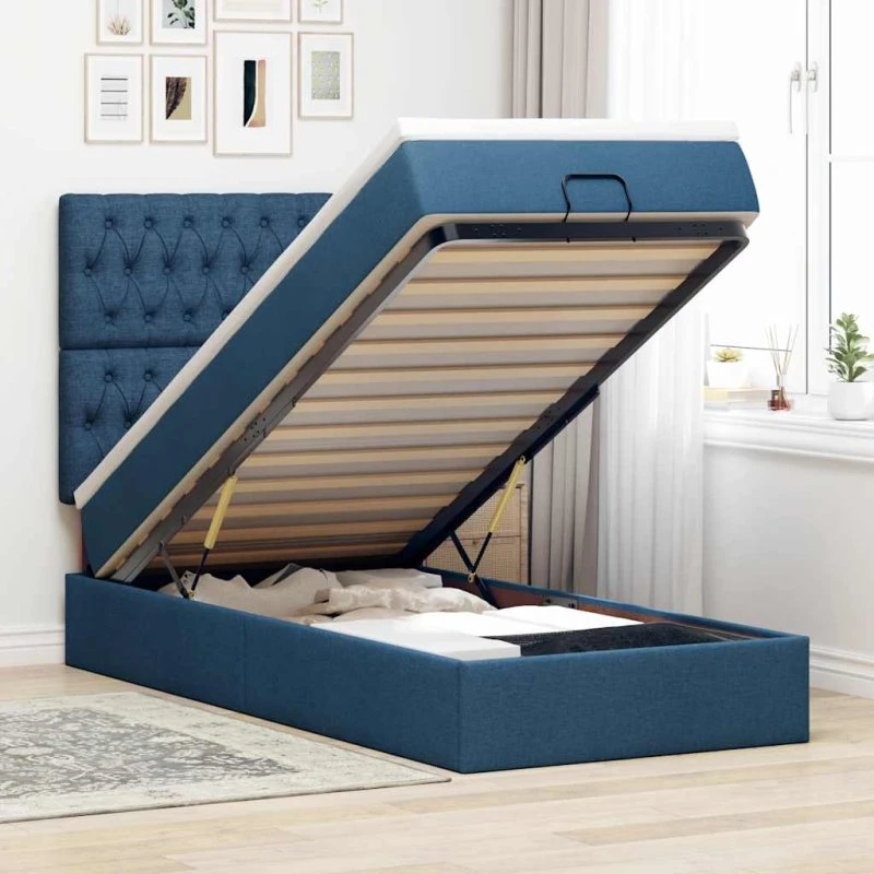 vidaXL Osmannisk sengeramme med madras 90x190 cm blå