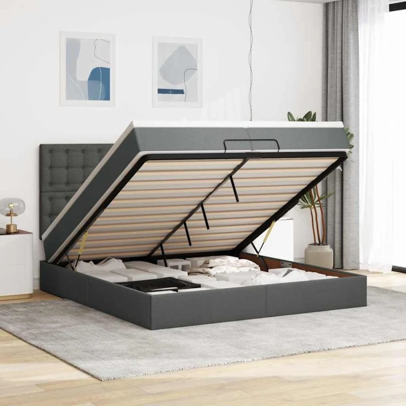 vidaXL Osmannisk Sengeramme 200x200 cm Mørkegrå med Madras