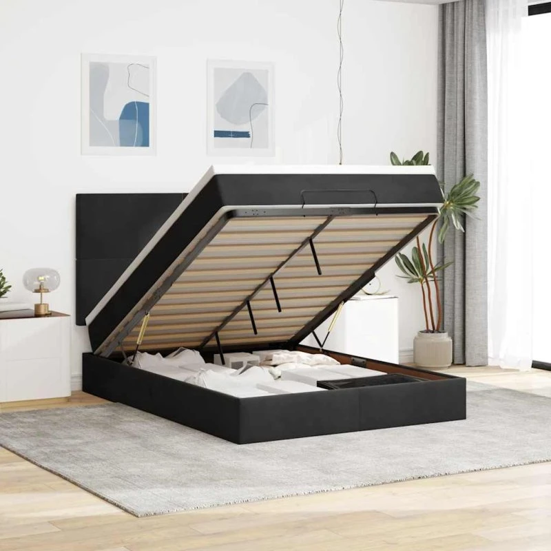 vidaXL Osmannisk sengeramme 140x200 cm med fløjlsmadrasser, sort
