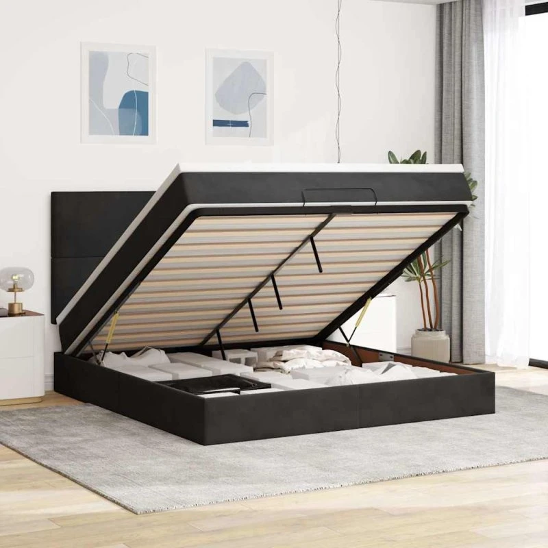 vidaXL Osmannisk Sengeramme med Madrasser 160x200 cm, Sort Fløjl