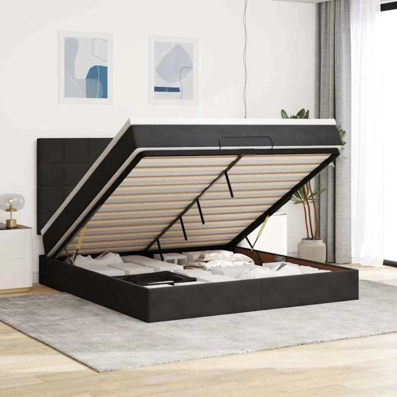 vidaXL Osmannisk Sengeramme 160x200 cm med Madrasser i Sort Fløjl