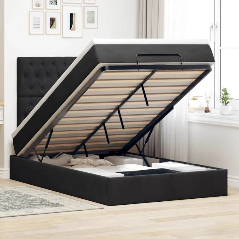 vidaXL Osmannisk sengeramme 120x190 cm med fløjlsmadrasser, sort