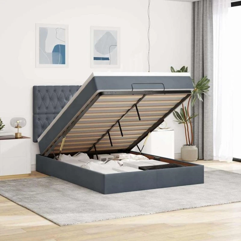 vidaXL Osmannisk Sengeramme 140x190 cm Fløjl Mørkegrå med Madrasser