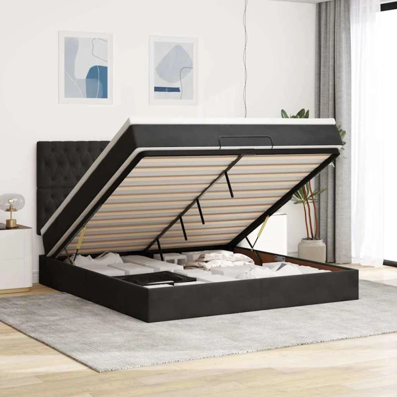 vidaXL Osmannisk Sengeramme med Madrasser 160x200 cm Fløjl Sort