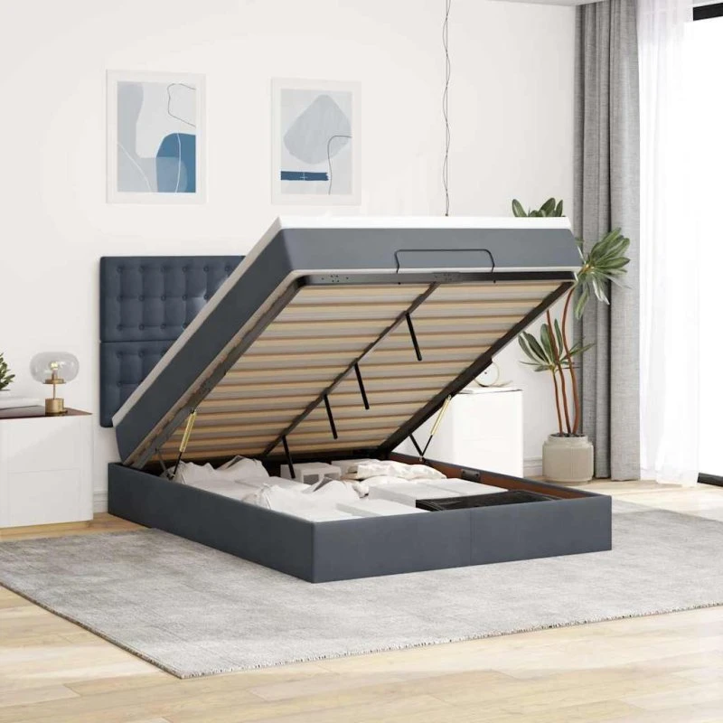 vidaXL Osmannisk Sengeramme 140x190 cm med Madrasser Fløjl Mørkegrå