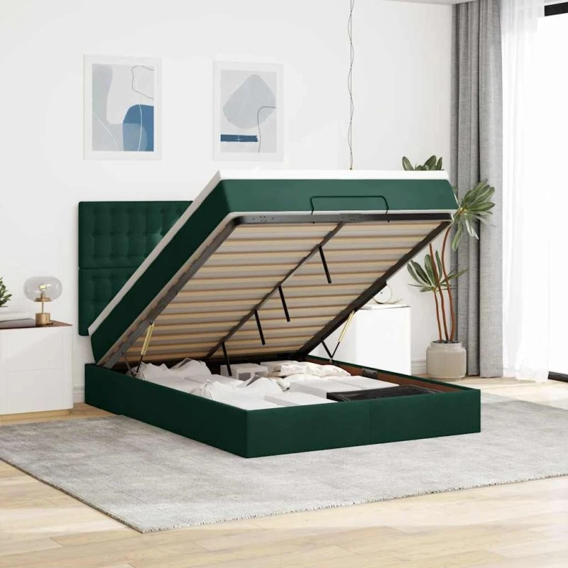 vidaXL Osmannisk sengeramme 140x190 cm med fløjlsmadrasser mørkegrøn