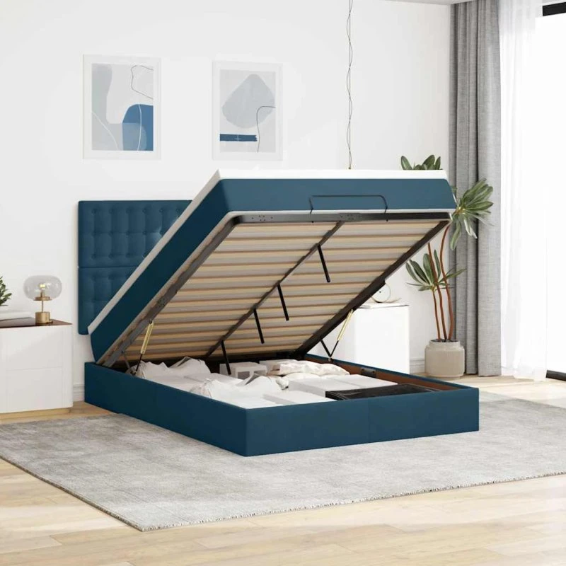 vidaXL Osmannisk Sengeramme 140x190 cm med Madrasser, Fløjl Mørkeblå