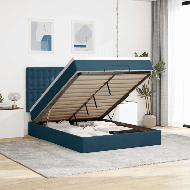 vidaXL Osmannisk Sengeramme med Madrasser 140x200 cm Mørkeblå Fløjl
