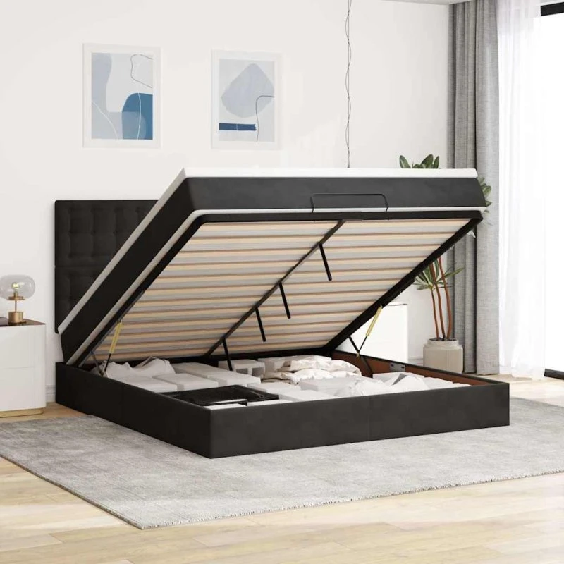 vidaXL Osmannisk Sengeramme med Madrasser 160x200 cm Fløjl Sort