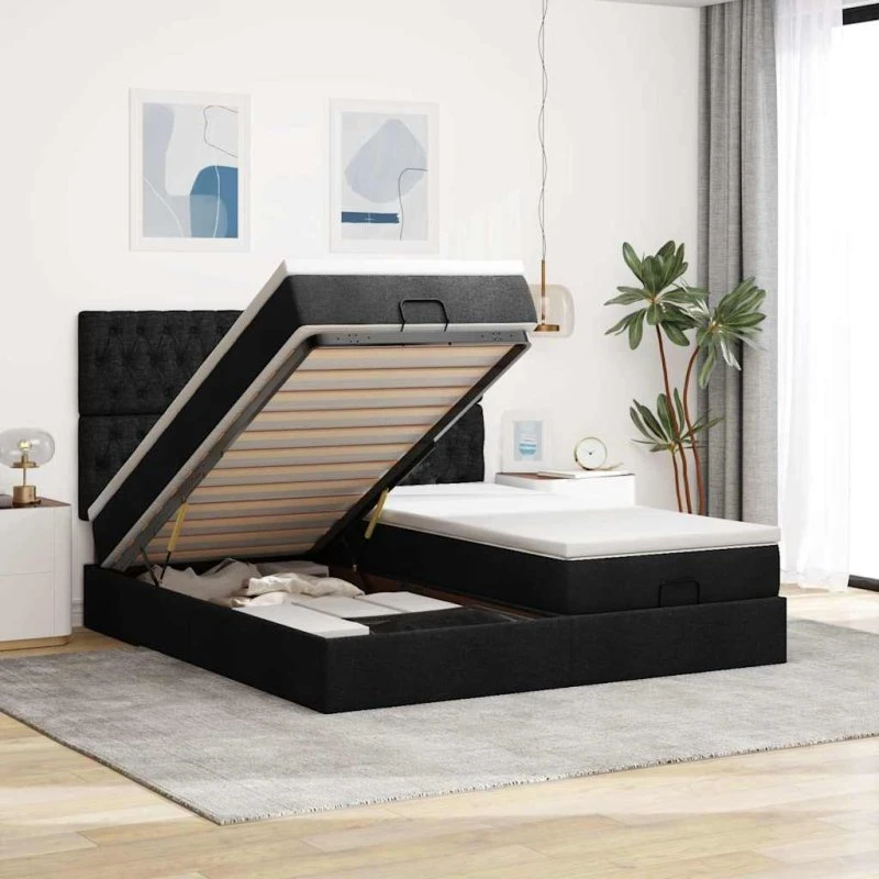 vidaXL Osmannisk sengeramme med madrasser 160x200 cm sort
