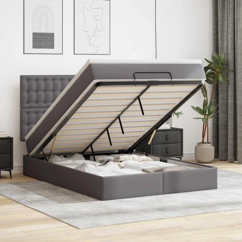 vidaXL Osmannisk Sengeramme med Madras 140x190 cm Grå Kunstlæder