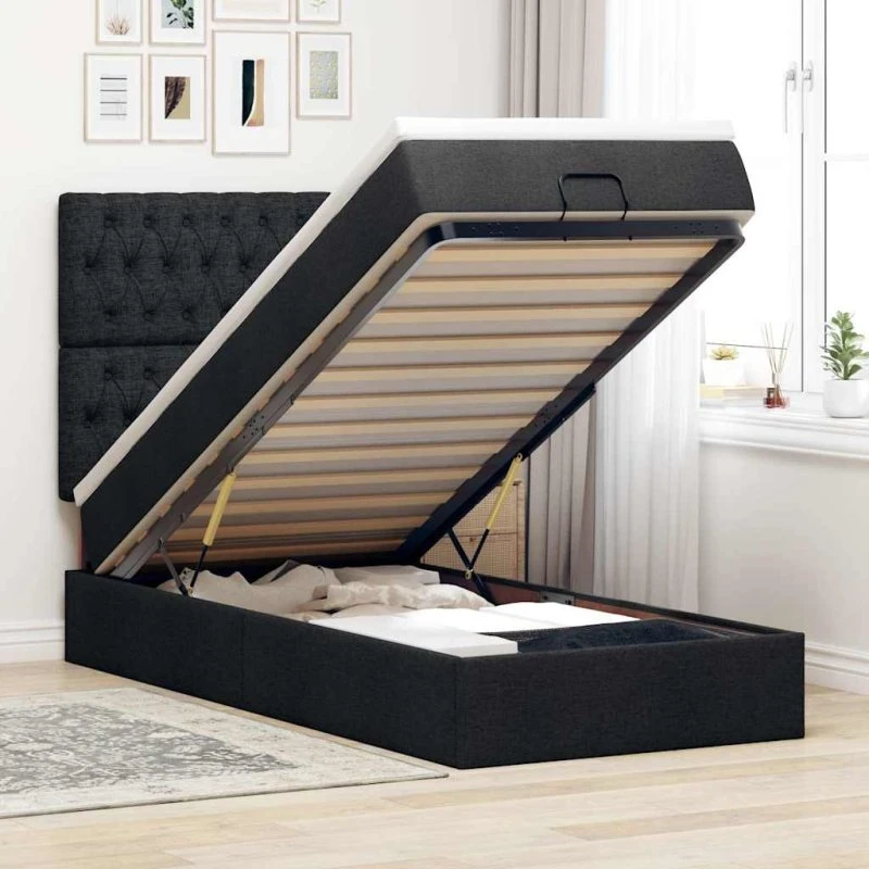 vidaXL ottoman seng 80x200 cm sort med madras & LEDs