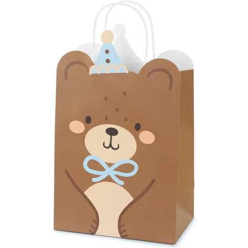 Gavepose med teddybjørn print, brun 18x29x10,5 cm (genanvendelig)