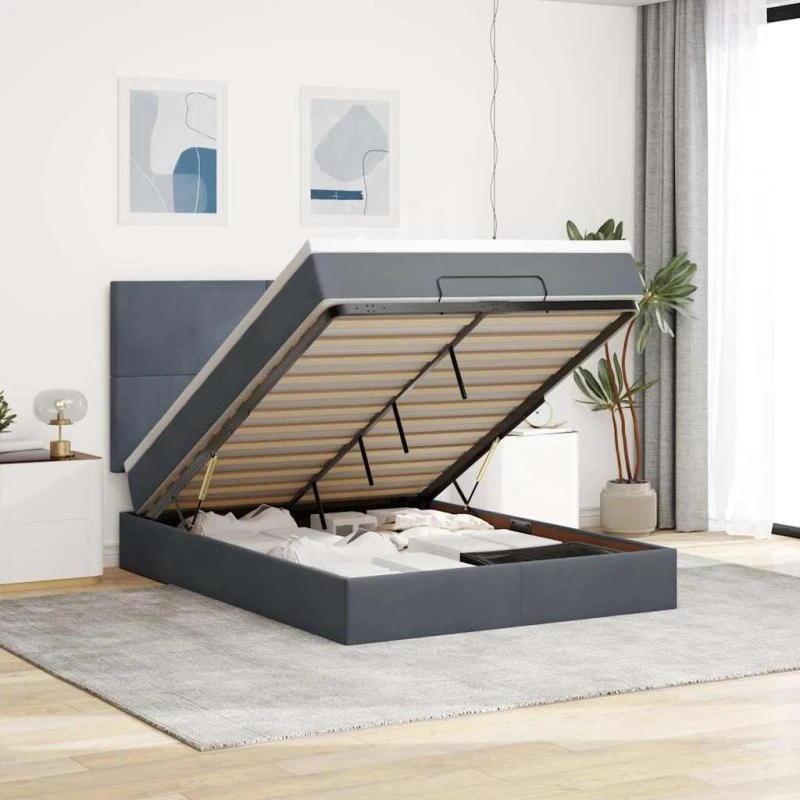 vidaXL Osmannisk Sengeramme 140x190 cm med Fløjl Madrasser Mørkegrå