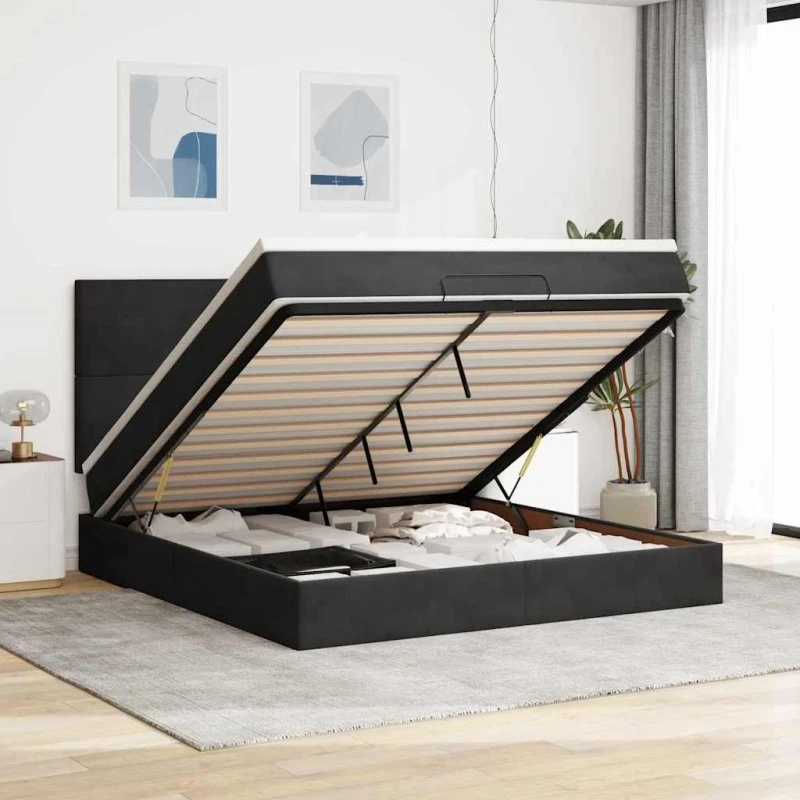 vidaXL Osmannisk Sengeramme 160x200 cm med Fløjl Madras Sort