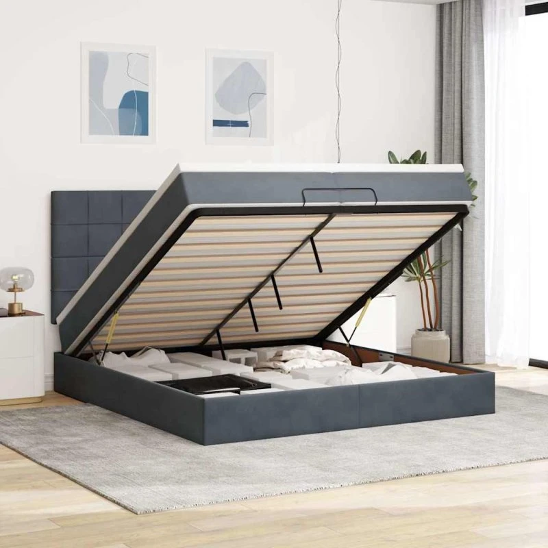 vidaXL Osmannisk Sengeramme 200x200 cm Fløjl Mørkegrå med Madrasser