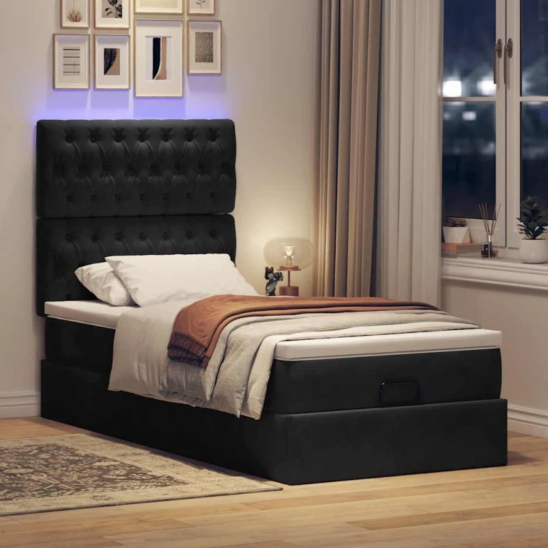 vidaXL Osmannisk Sengeramme 100x200 cm med Fløjl Madrasser Sort