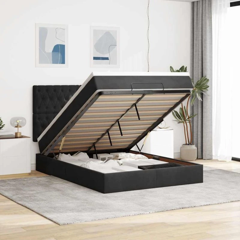 vidaXL Osmannisk Sengeramme 140x190 cm med Fløjl Madrasser Sort