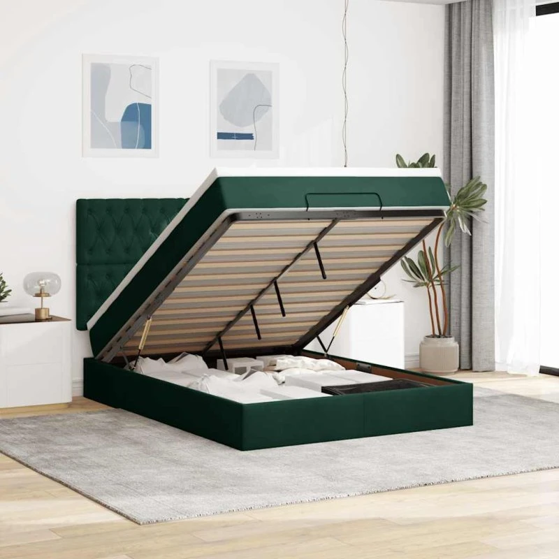 vidaXL Osmannisk sengeramme 140x190 cm med fløjlsmadrasser mørkegrøn