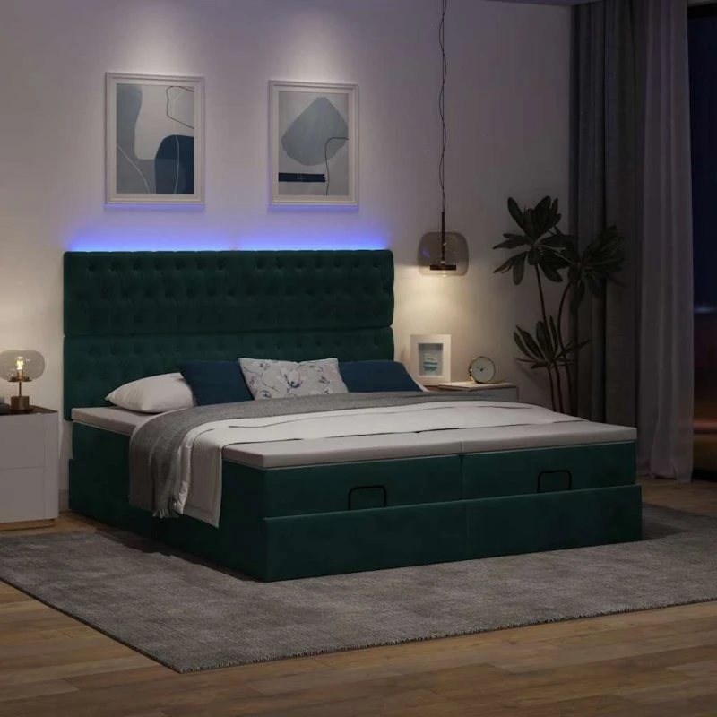 vidaXL Osmannisk Sengeramme med Madrasser 180x200 cm Fløjl Mørkegrøn