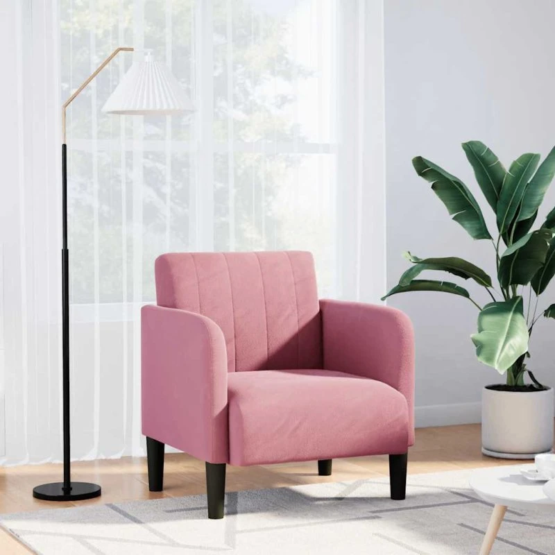vidaXL Sofastol med armlæn 54 cm, fløjl, lyserød