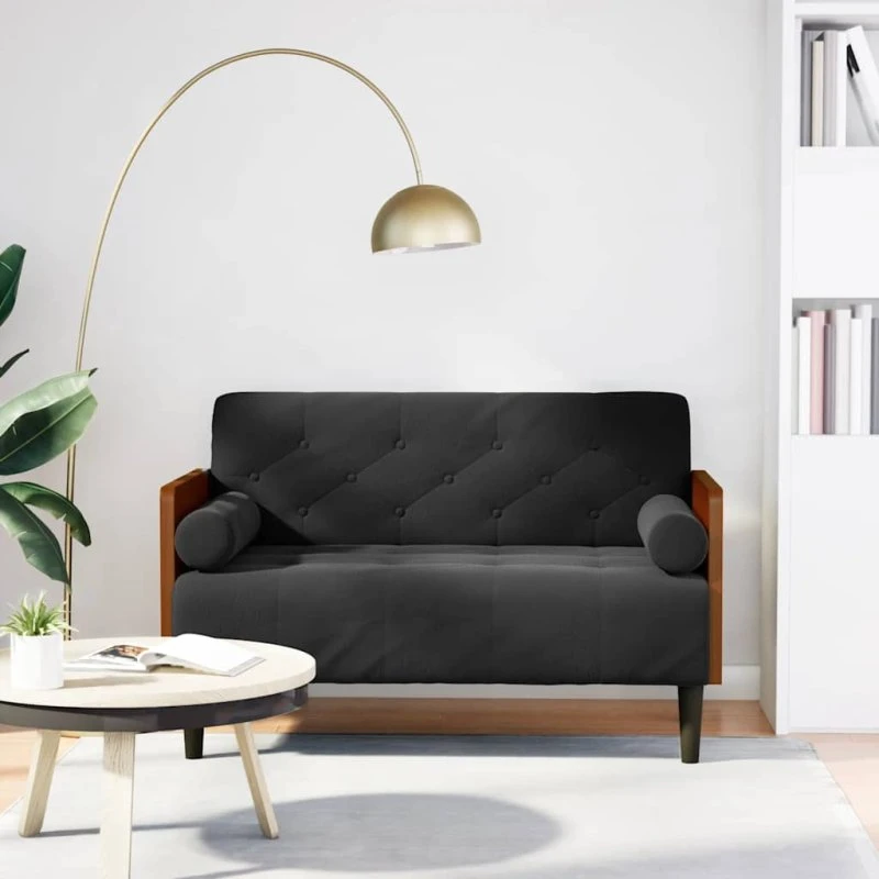 vidaXL elskovssofa 110 cm fløjl sort med bolsterhynder