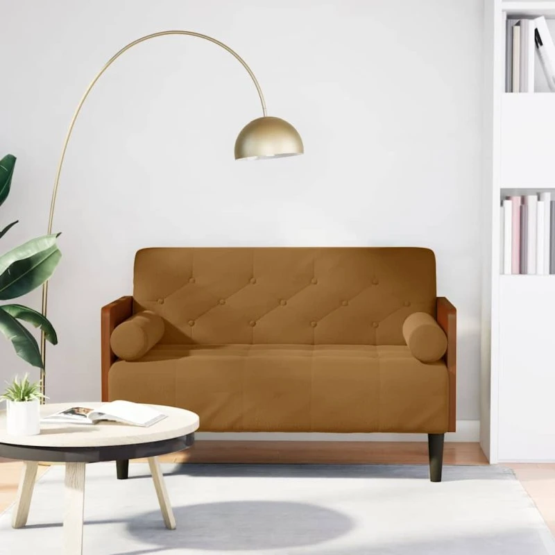 vidaXL Elskovssofa 110 cm fløjl brun med bolsterhynder