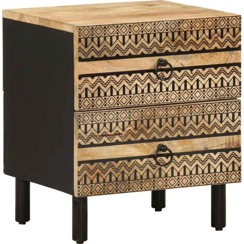 vidaXL Sengebord 40x33,5x46 cm i Massivt Ru Mangotræ Sort