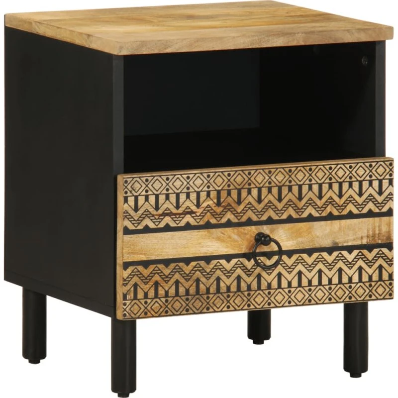 vidaXL Sengebord 40x33x46 cm massivt ru mangotræ sort