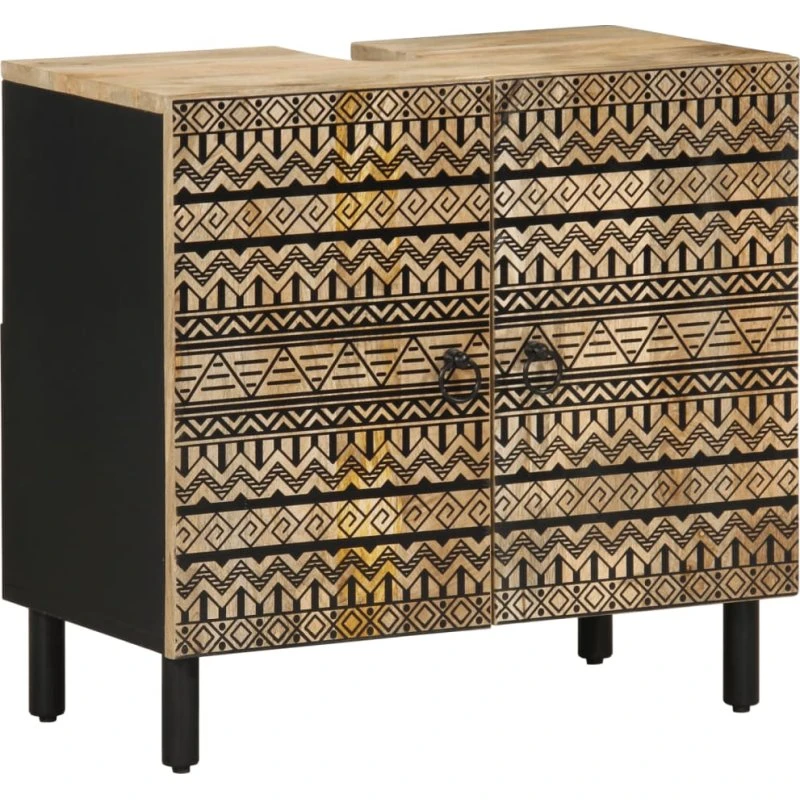 vidaXL Underskab til vask 62x33x58 cm, massivt mangotræ, sort