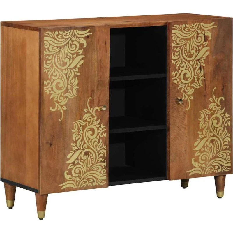 vidaXL Sideboard med hylde Brun 90x33x75 cm, massivt mangotræ