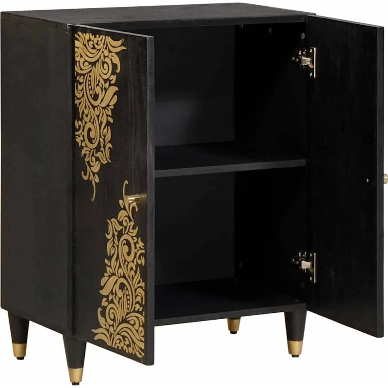 vidaXL Sideboard Sort 60x33x75 cm Massivt Mangotræ