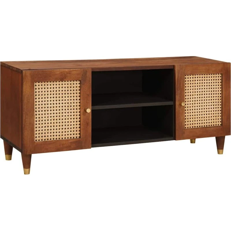 vidaXL TV-skab med hylde, brun, 105 x 33,5 x 46 cm, massivt mangotræ