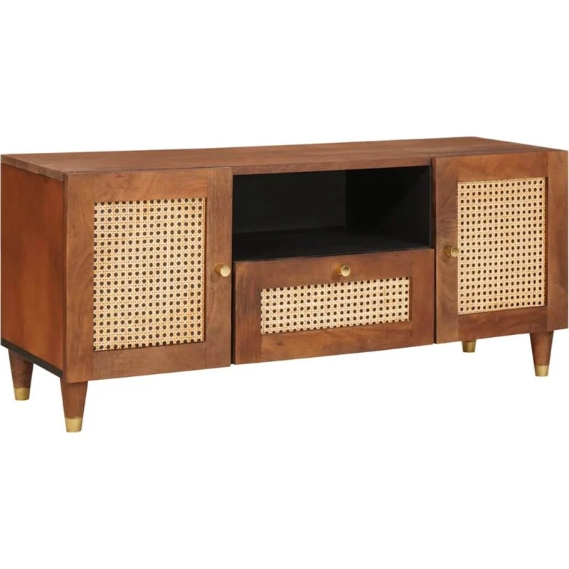 vidaXL TV-skab med skuffe, brun, 105 x 33,5 x 46 cm, massivt mangotræ