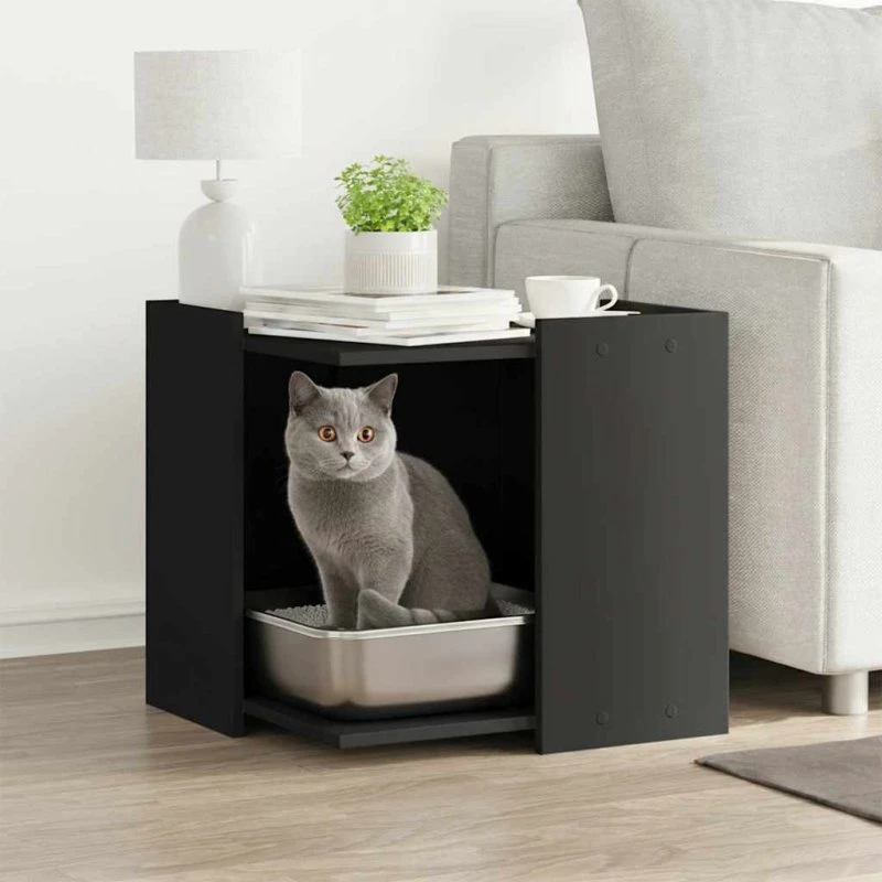 vidaXL Toiletskjul til kattebakke 53x53x51 cm sort konstrueret træ