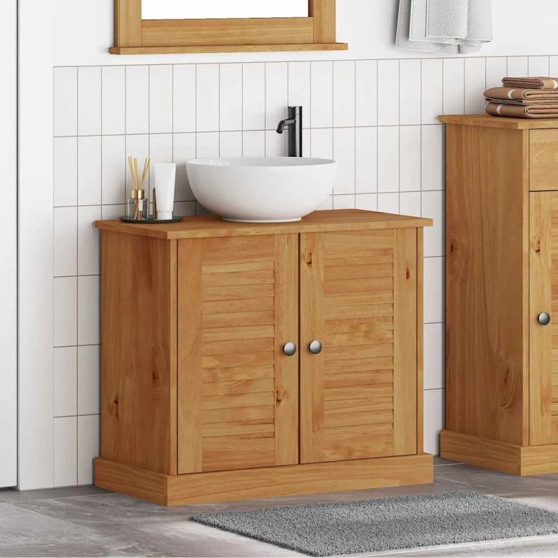 vidaXL Vaskeskab VIGO brun 68 x 34 x 59 cm i massivt fyrretræ