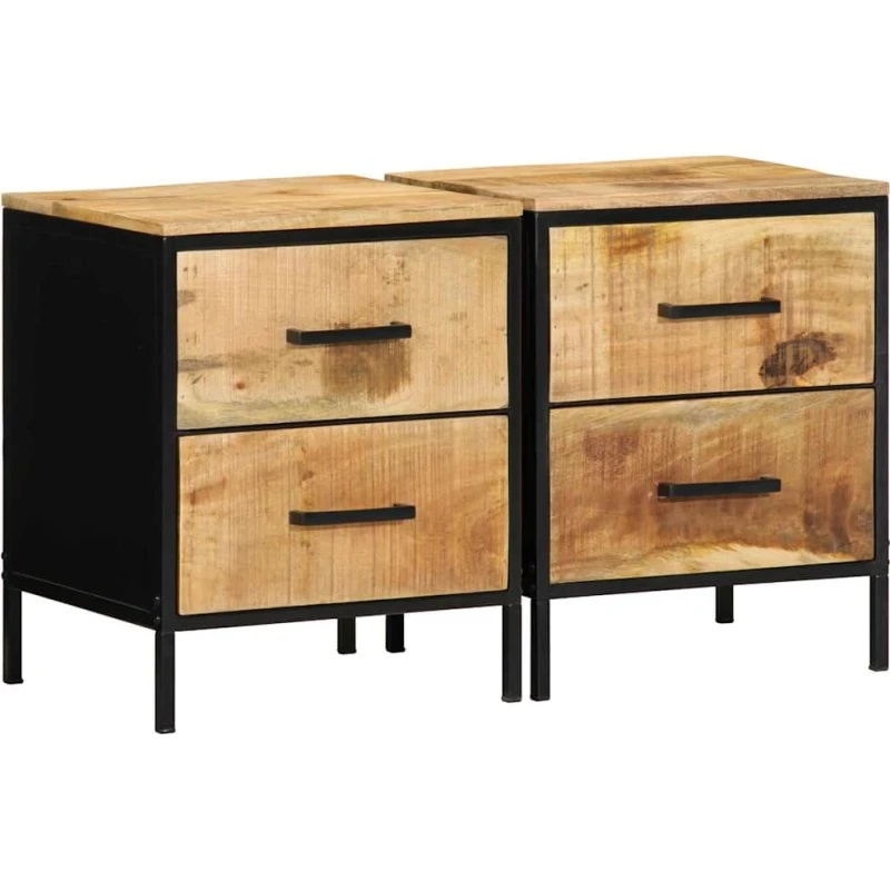 vidaXL Natskab 2 stk Brun og Sort 40 x 35 x 50 cm Massivt Mangotræ