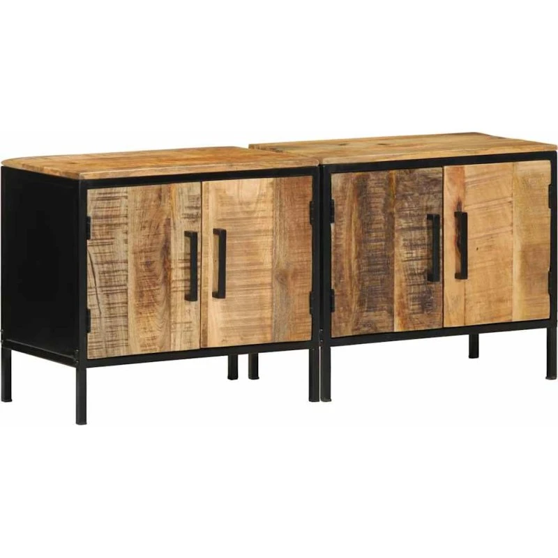 vidaXL Natskab 2 pcs Brun og sort 50 x 30 x 45 cm Massivt mangotræ