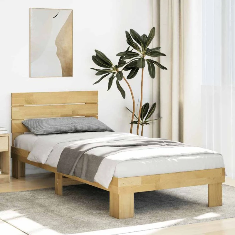 vidaXL Sengeramme 75x190 cm Massivt Træ Eg med Hovedgærde