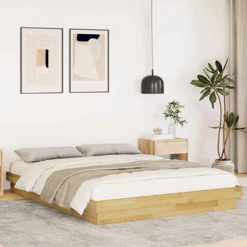 vidaXL Sengeramme 150x200 cm Massivt Træ Eg